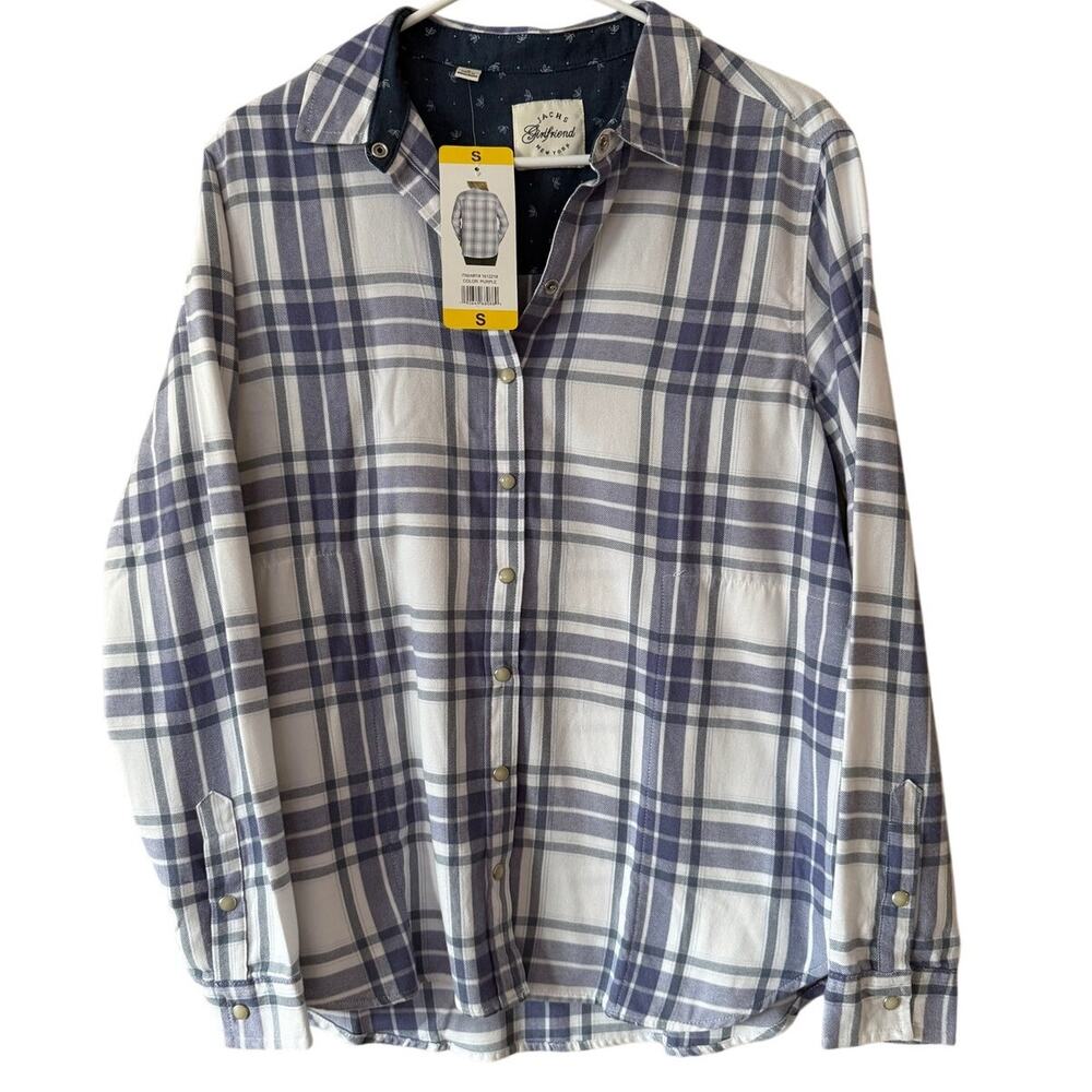 NWT Jachs Girlfriend Blue Plaid Button-Down Shirt Women's S
